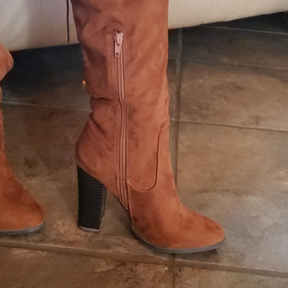 Western Women brown suede knee high boot size 8.5 square heel - Picture 2 of 11
